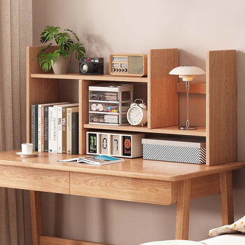 Small craftsman simple bookshelf solid wood desktop storage rack storage rack desk vertical retractable bookshelf solid wood color