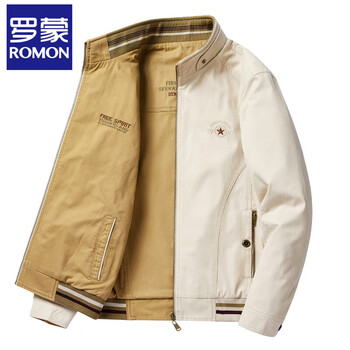 Romon reversible jacket men's spring and autumn pure cotton middle-aged men's stand-up collar top loose large size dad casual jacket
