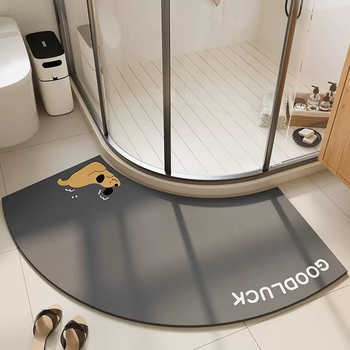 Yusenyi bathroom curved floor mat bathroom water-absorbent non-slip foot mat fan-shaped shower room door semi-circular soft diatom mud carpet dog diatom mud soft cushion curved curved 45x70cm (small household strong water absorption)