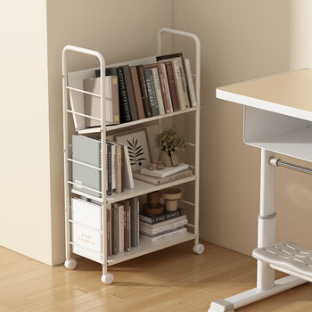 Anya mobile bookshelf floor-standing storage rack with wheels wrought iron small bookcase storage picture book rack simple storage storage rack 3 layers