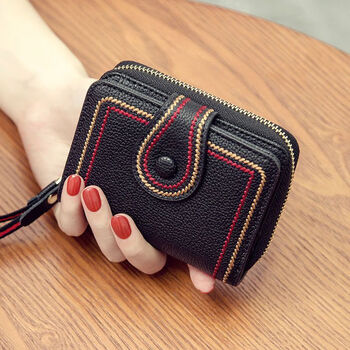 Jiayin 2025 new fashion small wallet short women's anti-theft brush multi-card slot card bag soft leather wallet women's short wallet cx-256 black