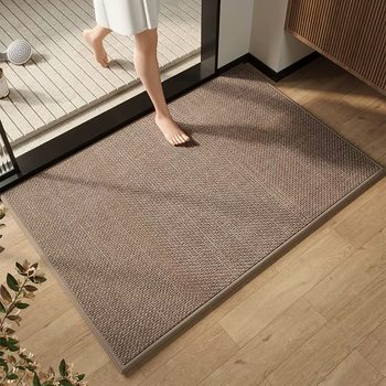 Yusenyi linen woven bathroom floor mat absorbent powder room quick-drying dry non-slip home toilet door mat linen woven brown 60x90cm (rubber bottom thick and stable)