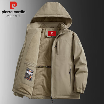 Pierre cardin jacket men's autumn and winter velvet thickened work jacket men's loose warm cotton coat men's khaki 2xl
