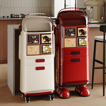 Nafenai kitchen wet and dry separation trash can household large anti-odor integrated kitchen waste classification trash can with cover cream white three-story high model three buckets + drawers + universal wheels