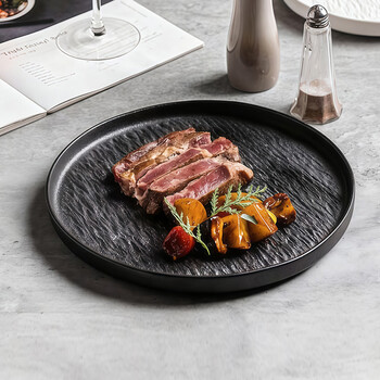 Yi jia (ijarl) ceramic plate steak plate fruit plate western plate salad pasta plate chinese dish plate microwaveable black