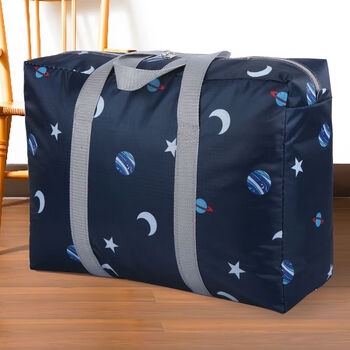 Moving bag luggage bag large sturdy oxford cloth storage bag clothes quilt bag thickened canvas bag waterproof 89 blue planet extra large 130 liters