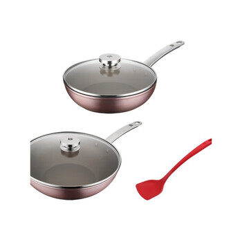 Zwilling chinese frying pan three-piece set with low oil fume flat bottom wok home cooking pot zw-ey106 red pink