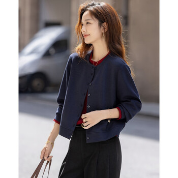 Demana warm 350g brushed air layer winter design fake two-piece color matching stand-up collar sweatshirt women's top