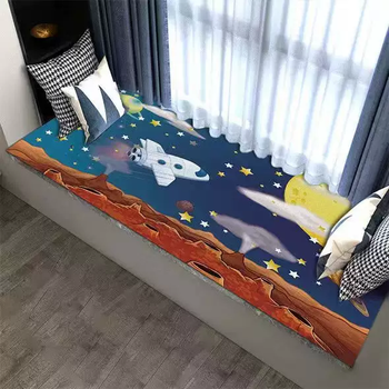 Yusenyi bay window mat window sill mat universal for all seasons cute cartoon bedroom bedside carpet can be freely cut and can fly into space 70x140 cm crystal velvet