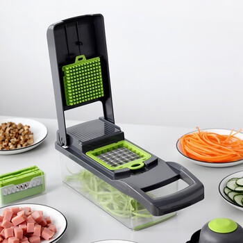 Multifunctional vegetable cutter, kitchen household grater, potato shredder, shredder scraper, grater, green gray