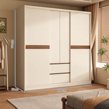 Xucai enf grade solid wood wardrobe bedroom household sliding door wardrobe modern simple style multi-storage large wardrobe length 180 height 200 depth 55 main cabinet