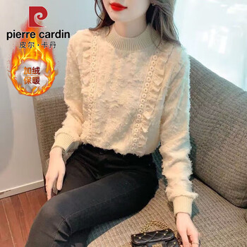 Pierre cardin autumn and winter velvet thickened lace bottoming shirt for women 2025 new top autumn and winter fashionable apricot full body velvet xl 115-125 catties
