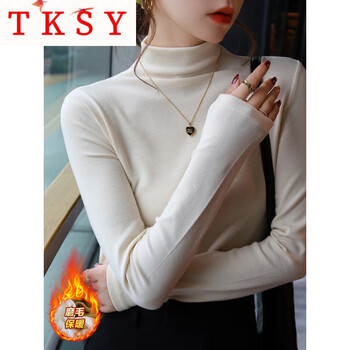Tksy bottoming shirt for women 2025 new black half-high collar can be worn outside autumn and winter dark gray mid-collar long-sleeved top almond rice upgraded brushed / style thickened s