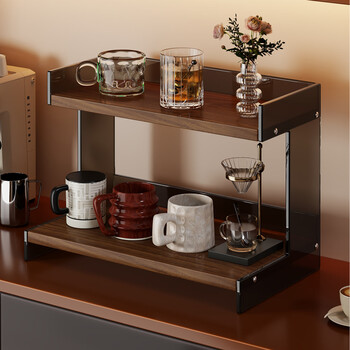 Fanlilin acrylic cup holder desktop cup storage rack dining table light luxury high-end coffee cup tea cup sideboard walnut color-black tea flat style medium size