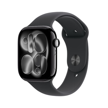 Apple/apple watchs11 smart watch gps model 46mm bright black aluminum metal case black sports strap m/l