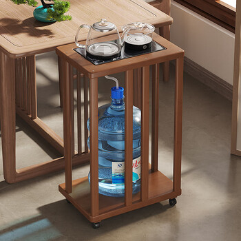 Sizhuge household tea table, removable tea bar, coffee table, kettle, integrated bucket rack, tea cabinet, small tea table, side cabinet, side cabinet, brown square tea table (simple model) + glass appliance combination