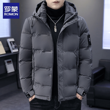 Luo meng white duck down jacket men's hooded trendy 2025 new style young and middle-aged handsome and versatile thickened warm jacket graphite gray 3xl (recommended 130-145 catties)