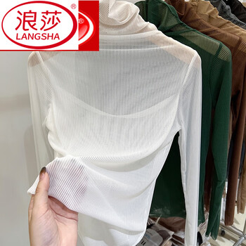 Langsha piles of high-necked bottoming shirts for women in autumn and winter, western-style inner shirts, slightly see-through and chic mesh lace tops, long-sleeved t-shirts, white s