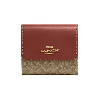 Coach trifold wallet 11 classic presbyopic folding canvas and leather card holder wallet small size women's basic outfit (bag + dust bag)