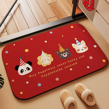 Yusenyi diatom mud floor mat 2025 new bathroom door anti-slip and stain-resistant carpet red festive quick-drying absorbent (arc angle) animal friends 14-80x120 (2025 luxury upgrade new year model