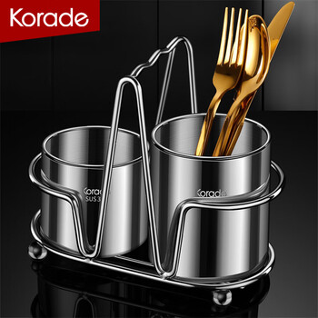 Korade316 stainless steel chopstick barrel countertop tableware drain barrel chopsticks spoon and fork storage rack kitchen chopstick cage storage rack 316 stainless steel chopstick barrel double-ended round