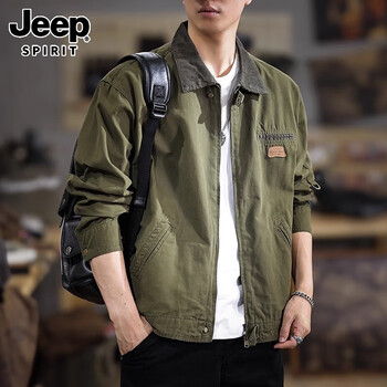 Jeep spirit jeep american retro cotton work jacket men's 2025 autumn and winter new loose large size autumn and winter cotton thick style military green xl (135-150) jin