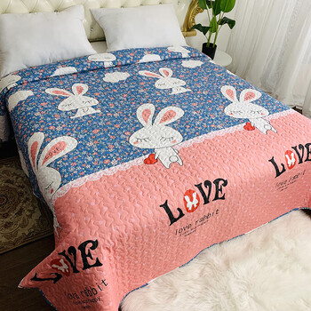 Rsrddy bed cover single piece double-sided quilted thick sheet large size kang bed mat quilt tatami student dormitory quilted pink blue full of love 180*220