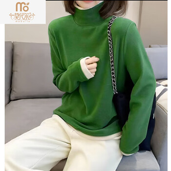 Modal velvet turtleneck coffee color bottoming shirt for women 2025 new autumn and winter inner wear can be worn outside plus velvet thickened high-end top green m _recommended 80-105 catties