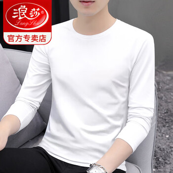 Langsha long-sleeved white t-shirt for men in autumn and winter plus velvet and thickened cotton modal bottoming shirt round neck t-shirt top white m weight recommendation 90-115 catties