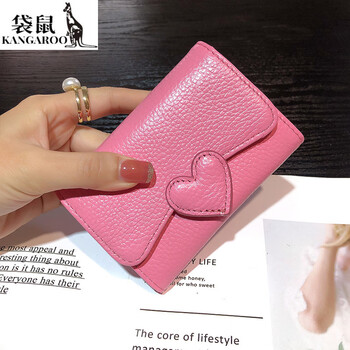 Kangaroo (kangaroo) wallet women's new 2025 new first-layer cowhide coin purse women's small mini card holder student driving license pink