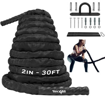 Yes4all battle rope fitness rope with cover steel anchor straps included 1.5/2