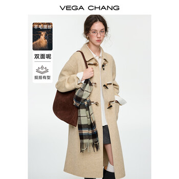 Vega chang warm camel tone horn button 70 woolen coat for women 2025 new autumn and winter retro coat honey bran brown l