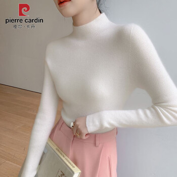 Pierre cardin half turtle collar bottoming shirt for women 2025 new autumn and winter sweater women's western slim slim fashion knitted sweater top women milky white counter quality s 85-95 jin