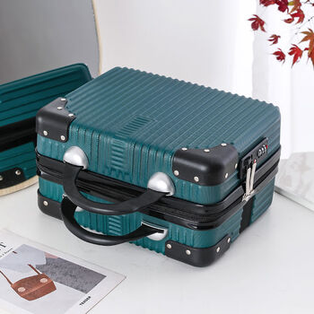Portable suitcase small and lightweight women's 14-inch retro makeup box 16-inch password suitcase mini storage bag dark green wear-resistant and scratch-resistant suitcase 14-inch high - no password lock