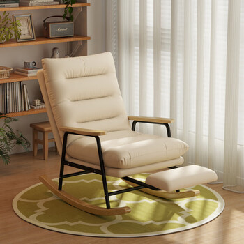 Fastan rocking chair lazy chair leisure balcony lounge chair solid wood adult reclining and sleeping single lazy sofa bedroom off-white + footrest solid wood armrests