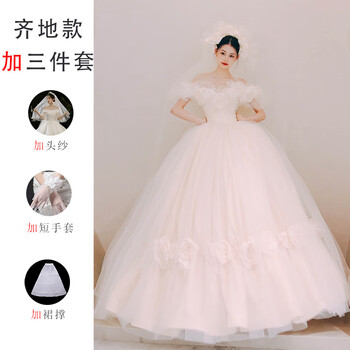 Lnga landgre forest style main wedding dress one shoulder 2025 bride new texture small french light luxury simple wedding dress floor-length wedding dress plus three-piece set s _about 90 pounds