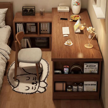 First forest corner desk home study desk bedroom desk bookcase integrated l-shaped corner desktop computer desk main image - single desk丨walnut color 120*60*75cm
