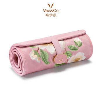 Wei yichen velvet embroidered camellia portable jewelry bag gold ring necklace jewelry storage box high-end birthday gift