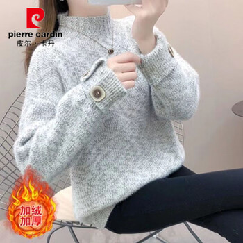 Pierre cardin velvet and thickened chenille sweater for women, versatile and warm in autumn and winter 2025 new mink velvet loose bottoming shirt top, gray velvet and thickened, one piece for winter 3xl 140--155 catties