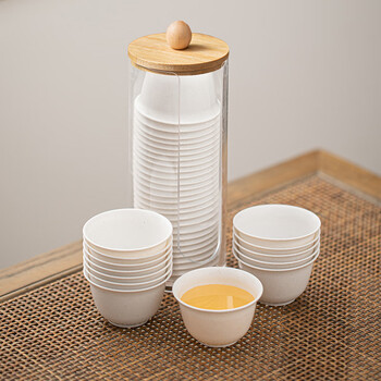 Fractal disposable thickened cup kung fu tea cup with storage cup holder 60ml high-end heat-resistant tea tasting tea reception cup hardcover 50 pieces kung fu tea cup 1 bag free cup holder