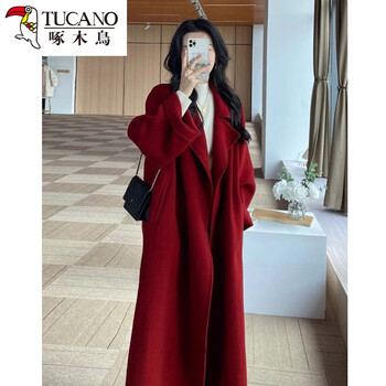 啄木鸟红色过年女装双面羊绒呢子大衣秋冬季2025新款小个子羊毛呢外套女 红色 s . 105-115斤