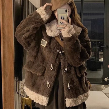 Fox.g lambskin jacket women's autumn women's autumn clothes new 2025 fashionable clothes western style small fragrance style velvet top horn button lambsmere jacket m recommended within 110 catties or so