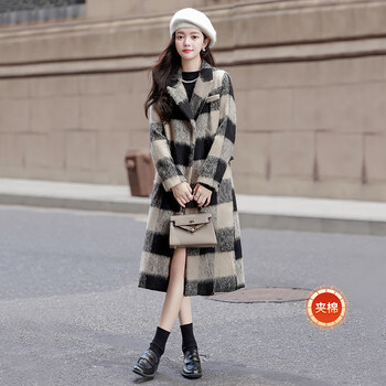 Cypress shechburn style wool plaid coat 2025 winter new women's lapel thickened mid-length coat
