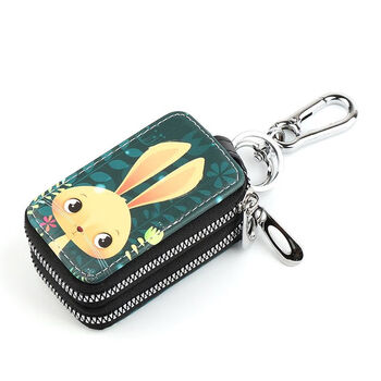 Ye yu multifunctional car key bag large capacity printed key bag cartoon cute ladies keychain cover double-layer zipper long-eared rabbit