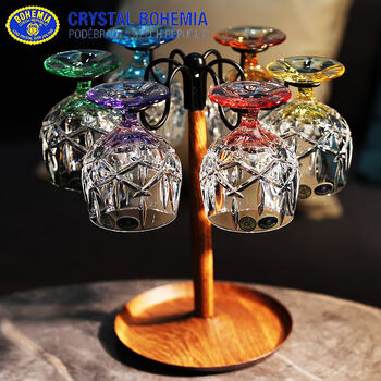 Czech crystal glass color tall red wine glass brandy glass foreign wine glass set brandy glass 250ml6 only comes with wood grain cup holder