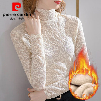 Pierre cardin lace velvet bottoming top women's long sleeve 2025 autumn and winter new slim versatile inner style high collar bottoming top apricot velvet s 80-95 jin