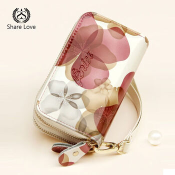 Ye yu genuine leather key bag women's short mini mini simple fashion coin purse multifunctional double zipper small clutch white white peach pattern short double pull key bag can't hold a mobile phone