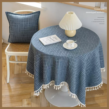 Yusenyi cotton and linen luxury coffee table french style antique round tablecloth high-end tablecloth light ins dining table mat tablecloth sizhe tablecloth blue 90x150cm suitable for rectangular table with long tassels