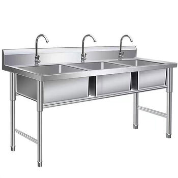 304 stainless steel vegetable washing sink thickened commercial single three double single sink dishwashing kitchen canteen countertop with bracket strong engineering model length 120 width 50 height 80 three pools