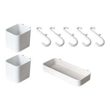 Genji wood language hole board accessories wall study hook storage box home restaurant kitchen hanging storage rack four-piece set (white) (does not include hole board, square * 2 + long + rc0